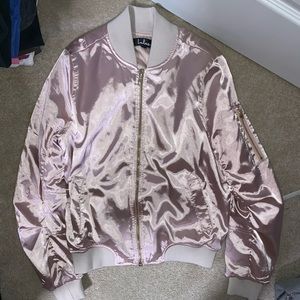 Pink Metallic Bomber Jacket